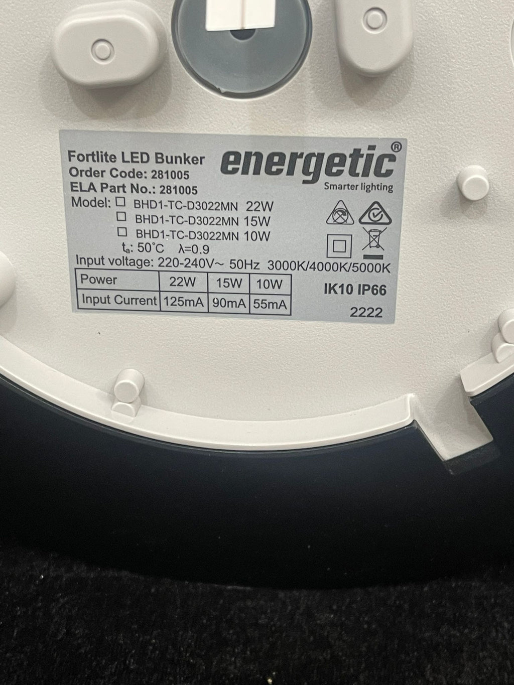 Energetic Smart light LED Bunker, Black Trim 15w, 134x116mm