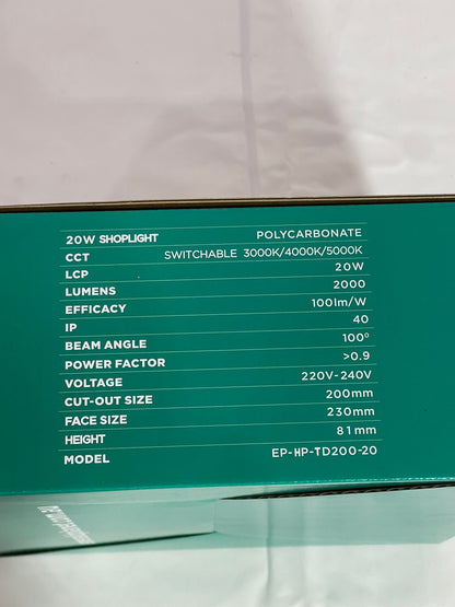 Emerald Planet LED Shoplight HP Eclipse Series 20W