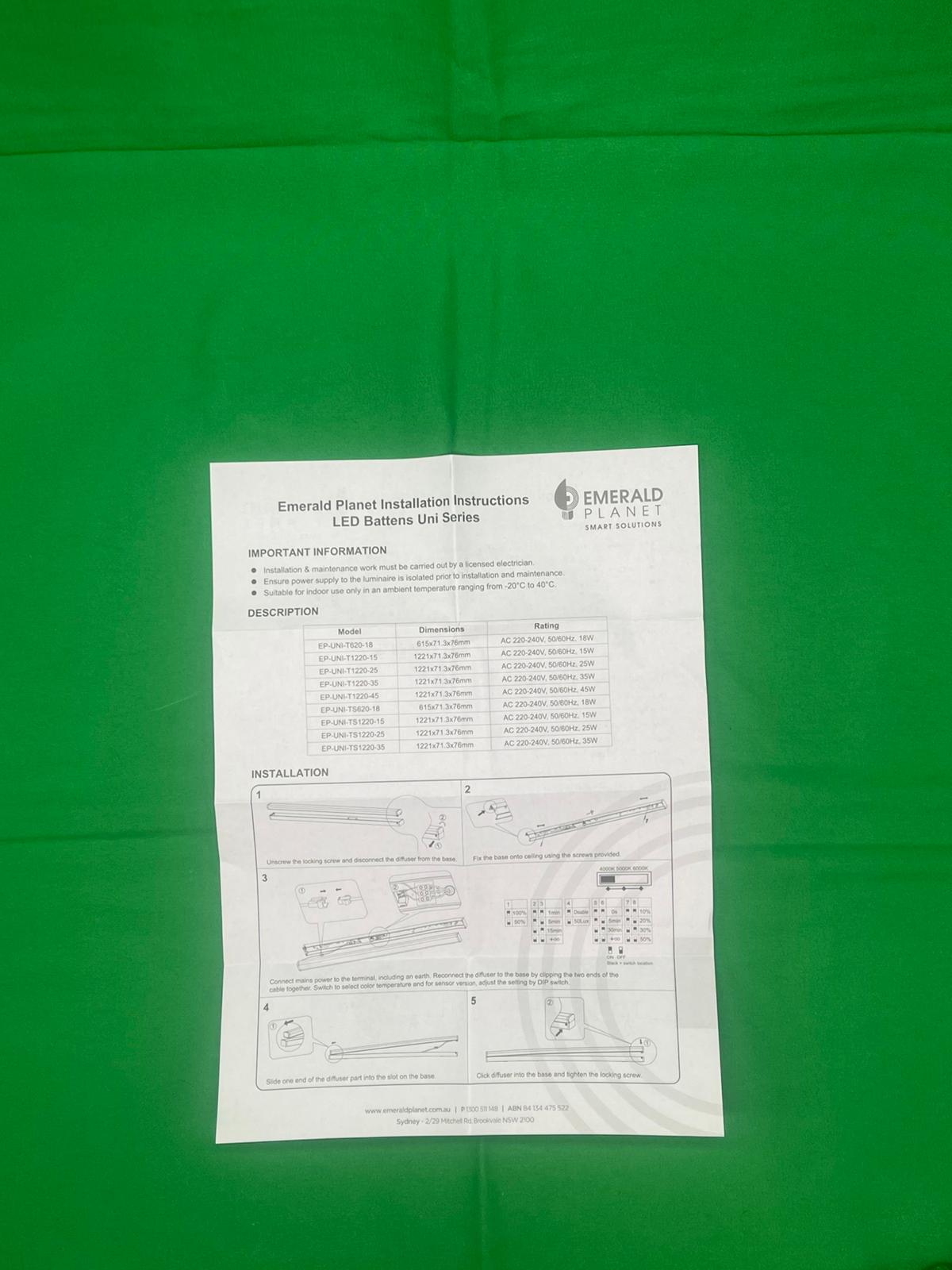 Emerald Planet LED Batten Light 25W, 120Deg, 1200mm