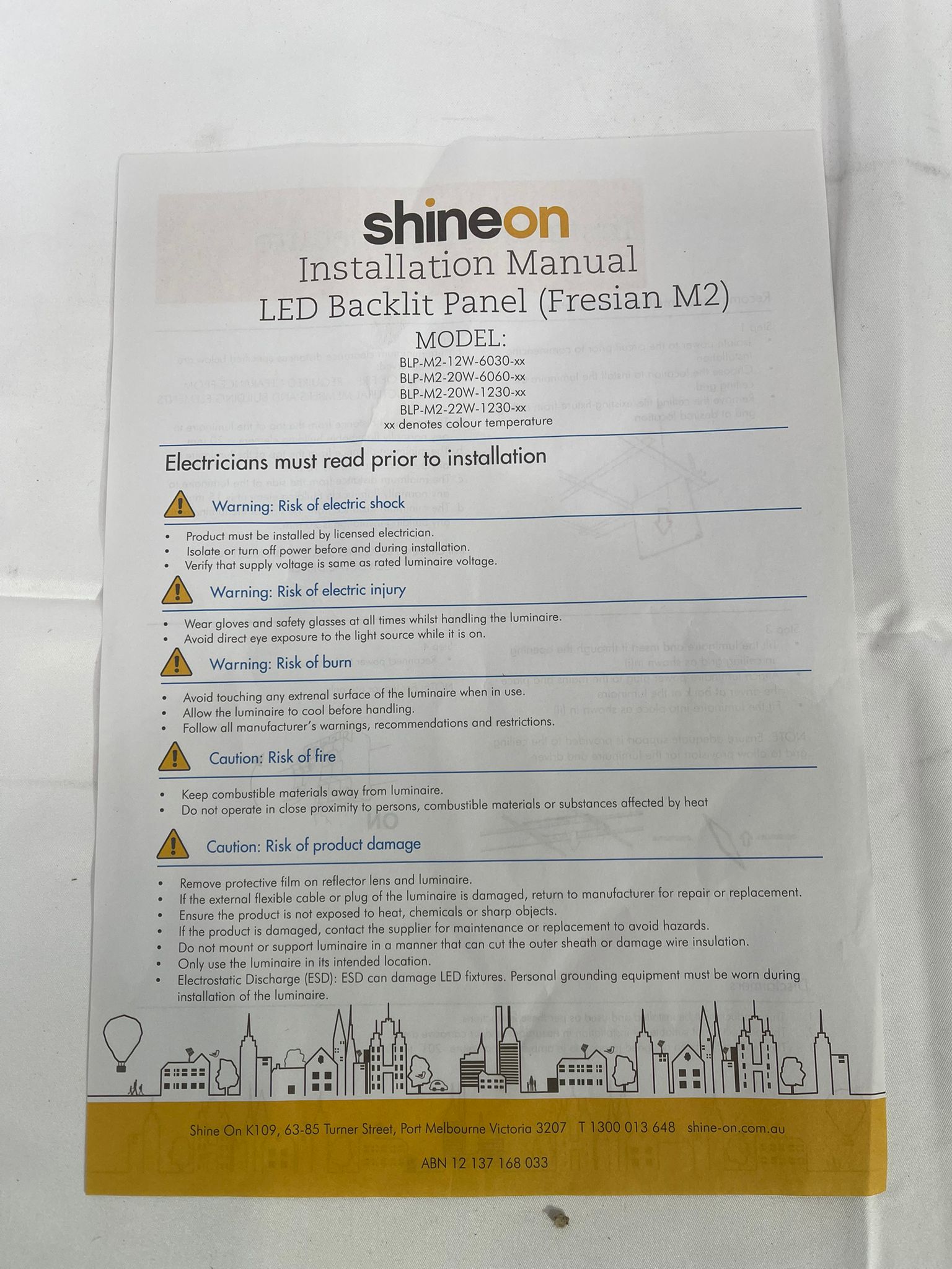 Shineon LED Backlit Panel (Fresian M2) 20W 4000W