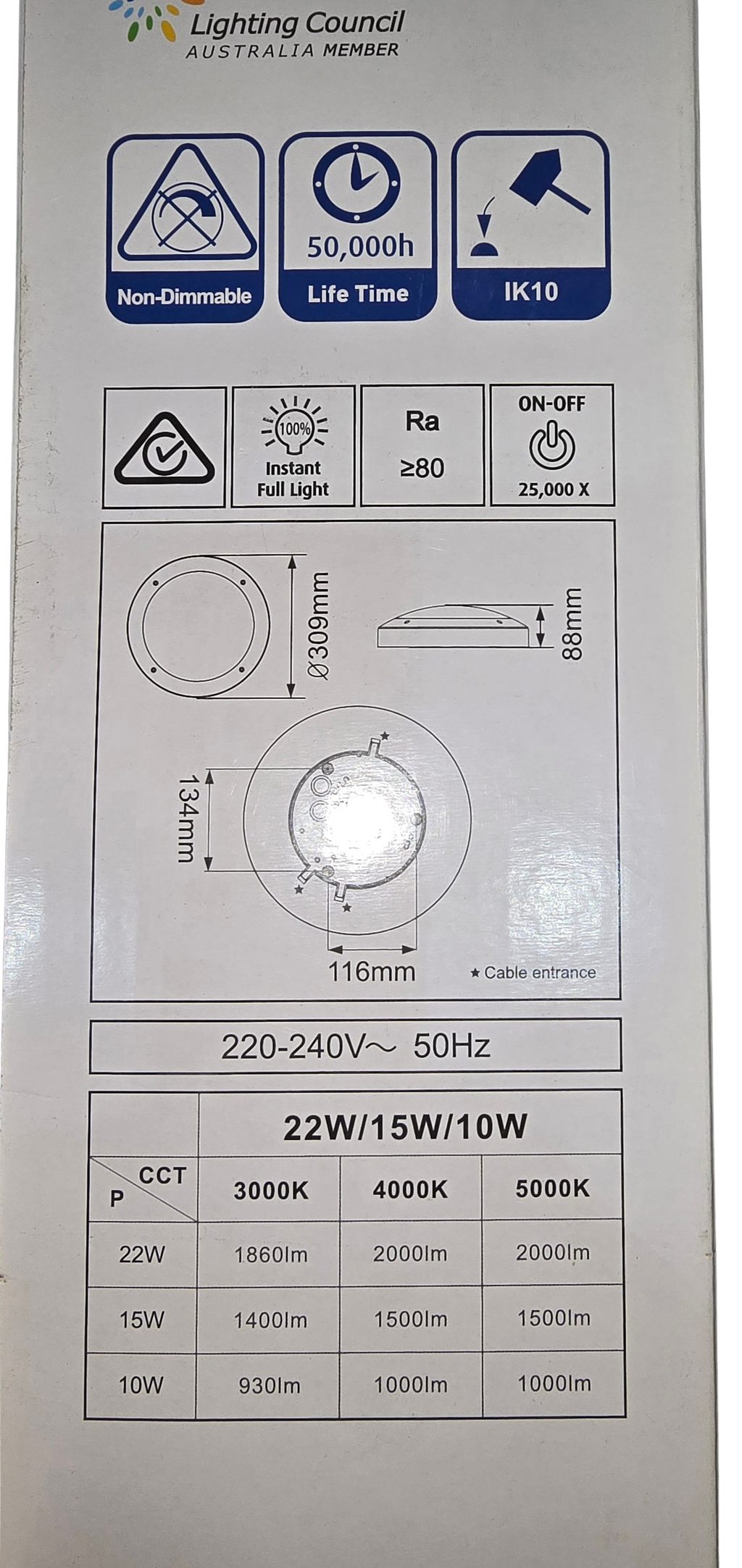 Energetic Smart light LED Bunker, Black Trim 15w, 134x116mm